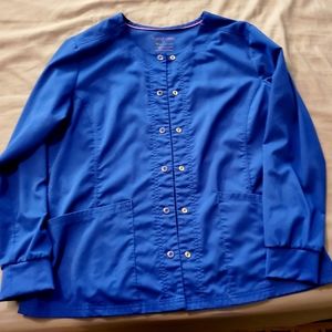 Healing Hands Purple Label large scrub jacket, royal blue.